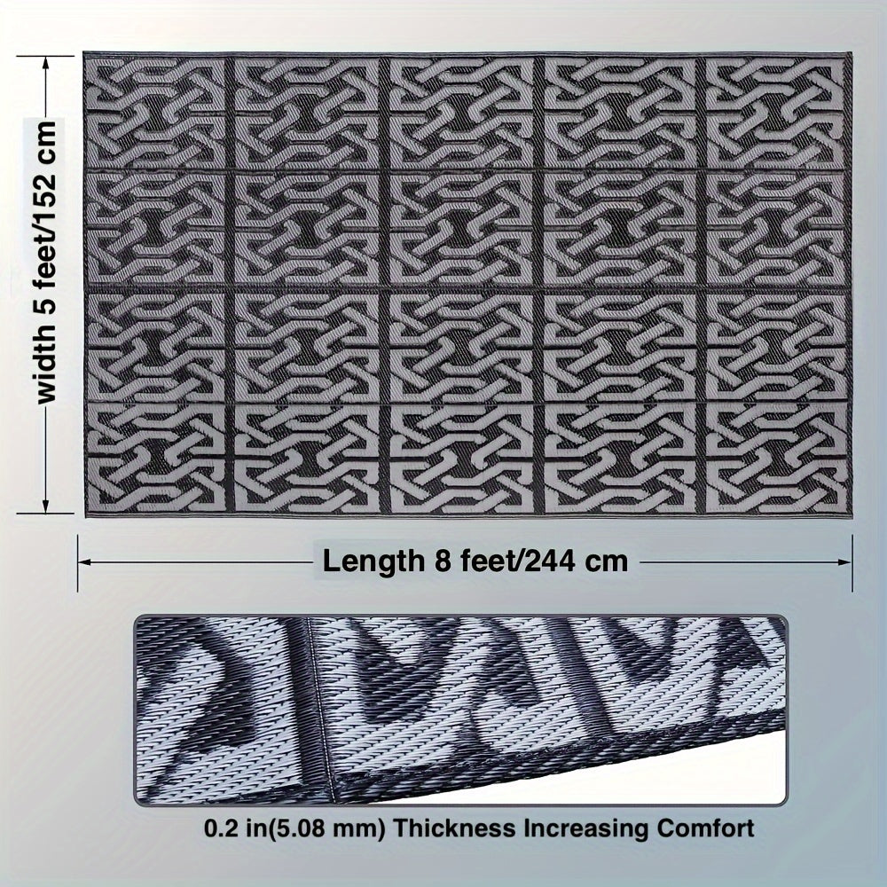 Reversible Outdoor Patio Rug | Black and Grey Weatherproof Mat For Decks, Balconies and Patios