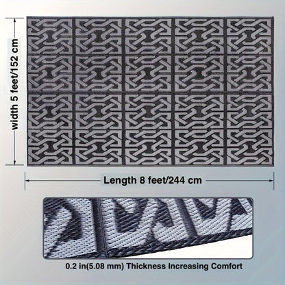 Reversible Outdoor Patio Rug | Black and Grey Weatherproof Mat For Decks, Balconies and Patios
