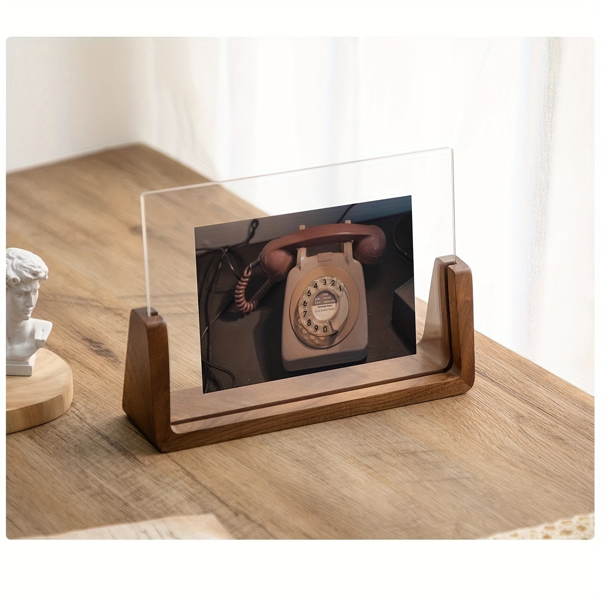 U Shaped Acrylic and Wood Photo Frame | Modern Minimalist Freestanding Picture Display Stand