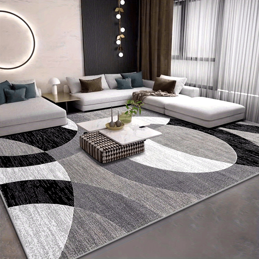 Ringwave Geometric Rug | Soft Velvet Non Slip Washable Floor Mat In Five Different Room Sizes