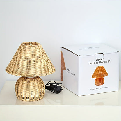 Bamboo Woven Desk Lamp | USB Powered Boho Accent Light With A Handwoven Natural Bamboo Shade