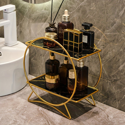 Double Tiered Bathroom Organiser | Stylish Metal Cosmetic And Skincare Shelf With Cat Ear Base