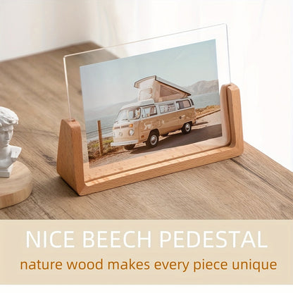 U Shaped Acrylic and Wood Photo Frame | Modern Minimalist Freestanding Picture Display Stand