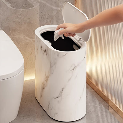 Marble Pattern Trash Can | Modern Bathroom and Kitchen Bin With Lid For Small Spaces and Desks