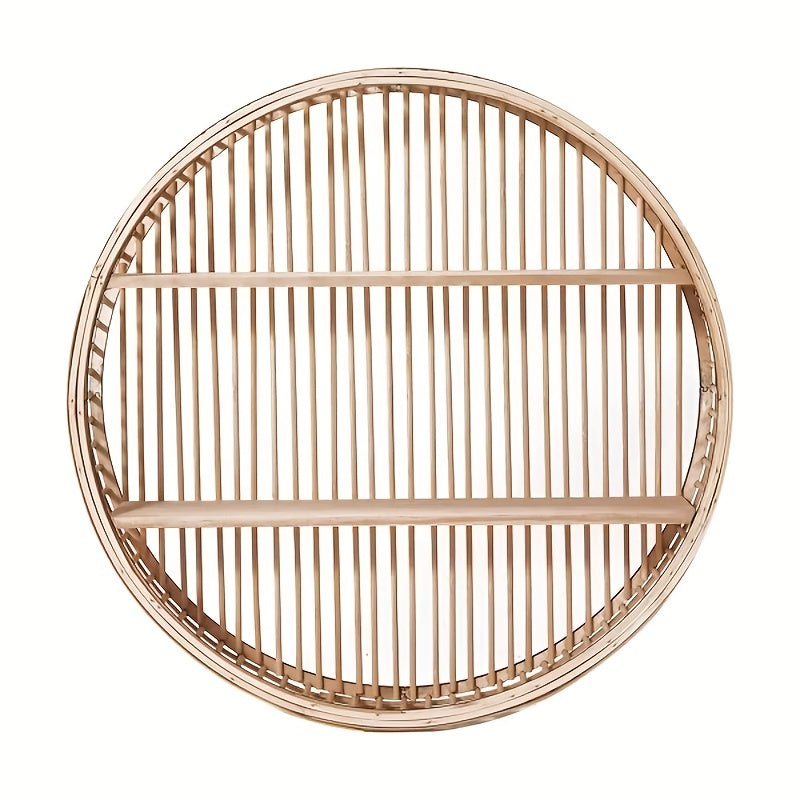 Round Bamboo Wall Shelf | Handmade Boho Floating Organiser For Plants, Books and Ornaments