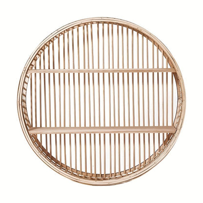 Round Bamboo Wall Shelf | Handmade Boho Floating Organiser For Plants, Books and Ornaments