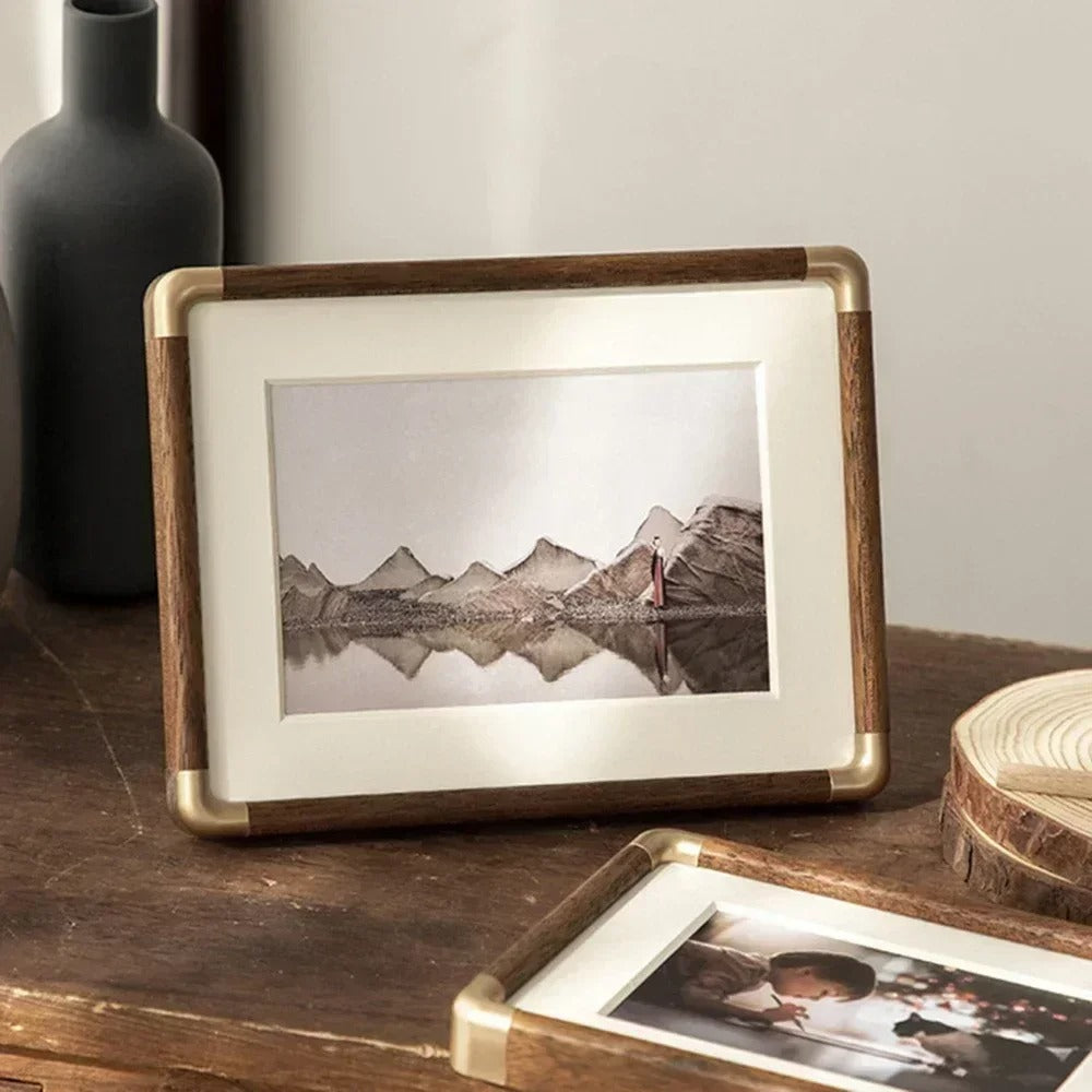 Brambury Tabletop Photo Frame | Vintage Wood and Brass Picture Frame For Shelves and Desks