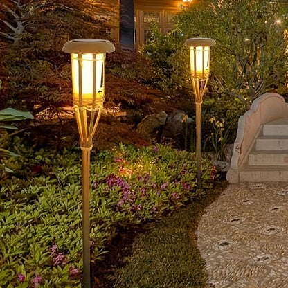 Solar Bamboo Flame Lights 2 Pack | 12 LED Outdoor Solar Garden Lanterns For Paths and Patios