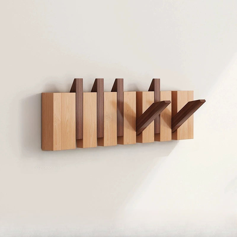 Wooden Wall Hooks | Foldable Piano Key Design Coat Hanger Rack With Six Fold Down Wall Pegs