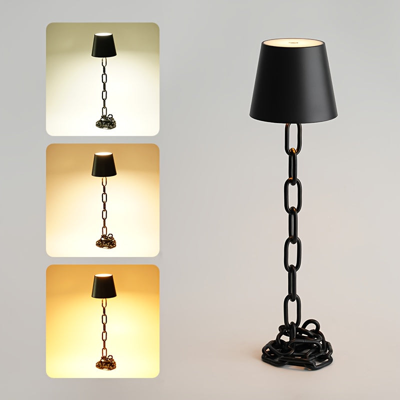 Modern Chain Link Table Lamp | Rechargeable Touch LED Light In A Matte Black Lacquer Finish