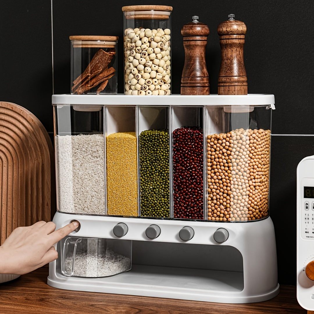 Multi Compartment Grain Storage Container | Airtight Pantry Organiser With A Flip Top Lid Design