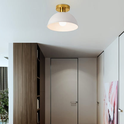 Modern Semi Flush Ceiling Lamp | Matte Iron Dome With A Brass Detail In Black or White Finish