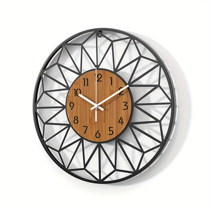 Modern Metal Wall Clock | Wood Grain Centre Design In Three Different Round Clock Face Sizes