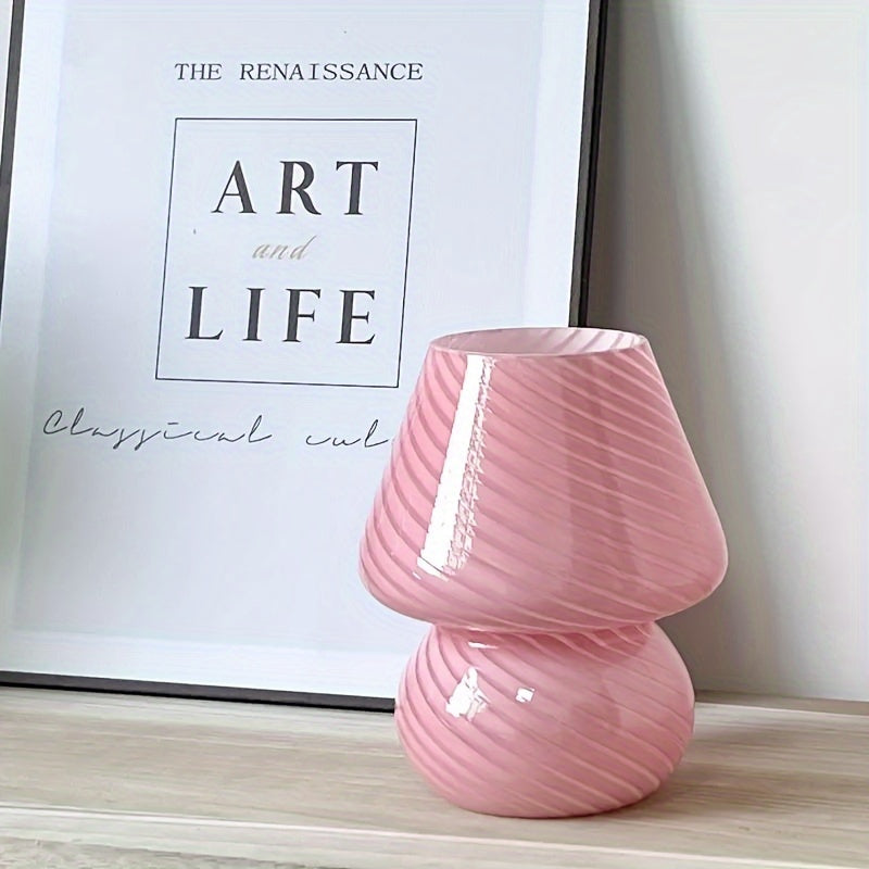 Murano Style Glass Mushroom Lamp | USB Dimmable Table Light In White, Pink and Beige Glass