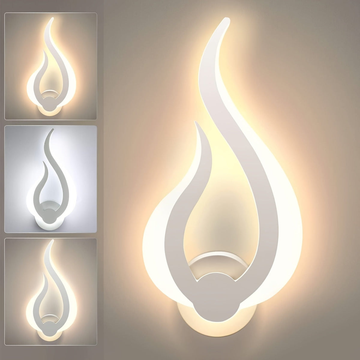 Modern Flame LED Wall Light | 10W Warm White Acrylic Sconce In A Left or Right Handed Wall Form