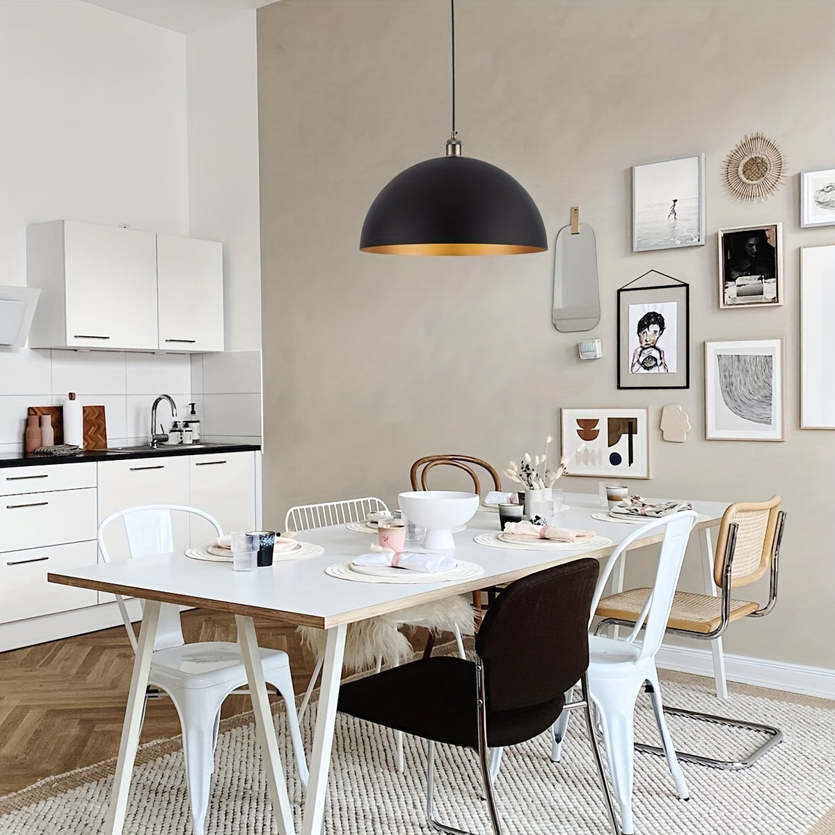 Vintage Industrial Dome Pendant Light | Black and Gold Iron Shade For Kitchens, Bars and Cafes