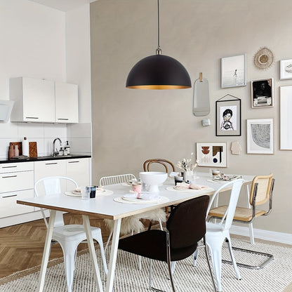 Vintage Industrial Dome Pendant Light | Black and Gold Iron Shade For Kitchens, Bars and Cafes