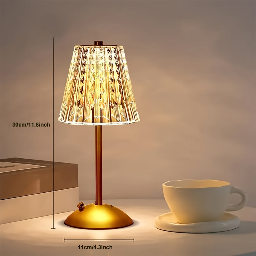 Crystal Touch Table Lamp | USB Rechargeable Cordless Light With A Three Colour Dimming Control