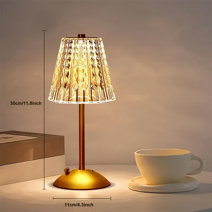 Crystal Touch Table Lamp | USB Rechargeable Cordless Light With A Three Colour Dimming Control