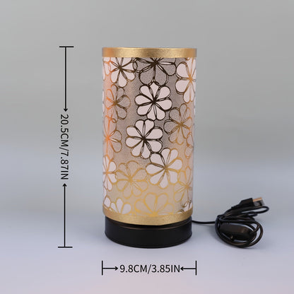 Floral USB Table Lamp | Warm Ambient Decorative Light With A Cut Sunflower Patterned Shade Design