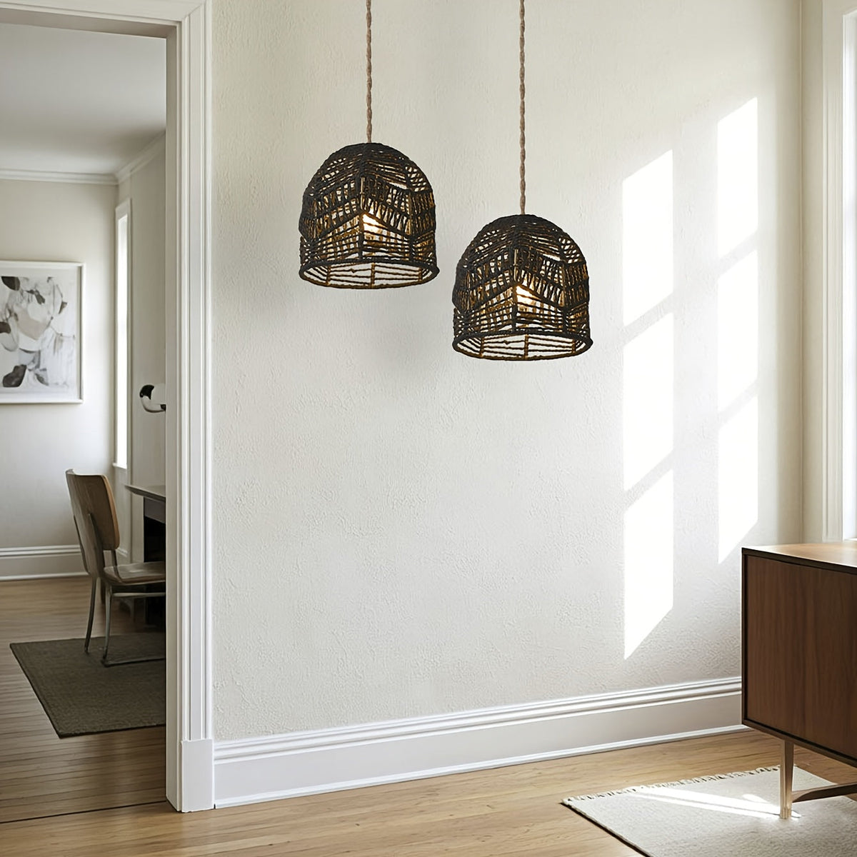 Handwoven Rope Pendant Shade | Rustic Farmhouse Woven Bell Shade, 19 Centimetres Wide and High