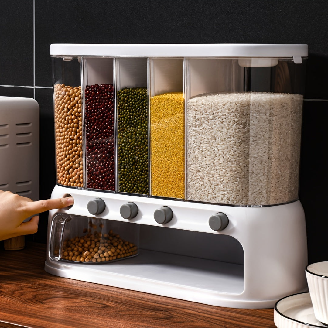 Multi Compartment Grain Storage Container | Airtight Pantry Organiser With A Flip Top Lid Design