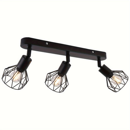 Vintage 3 Light Ceiling Spotlight | Industrial Black Metal Fixture For Kitchens and Hallways