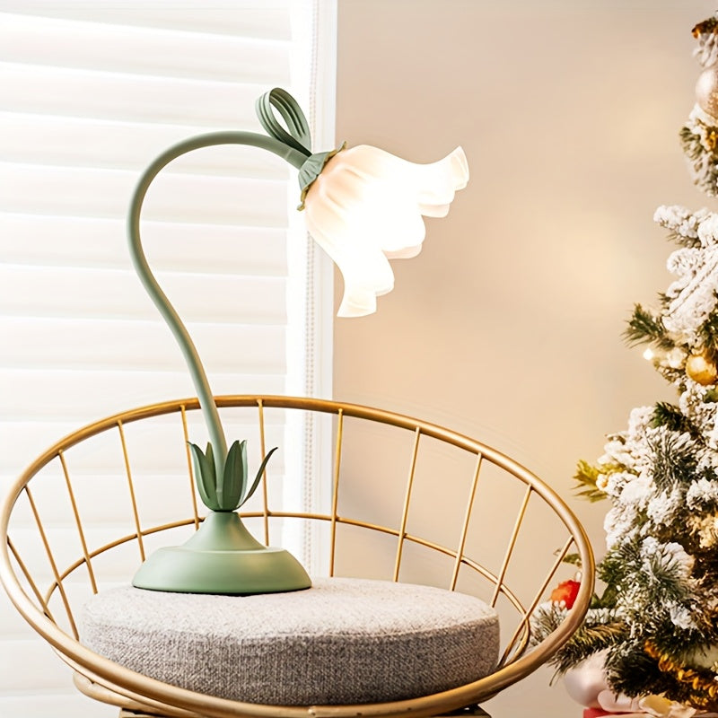 Floral Table Lamp | USB Powered Sculptural Bloom Shade Accent Light In A Green Acrylic Shade