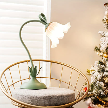 Floral Table Lamp | USB Powered Sculptural Bloom Shade Accent Light In A Green Acrylic Shade