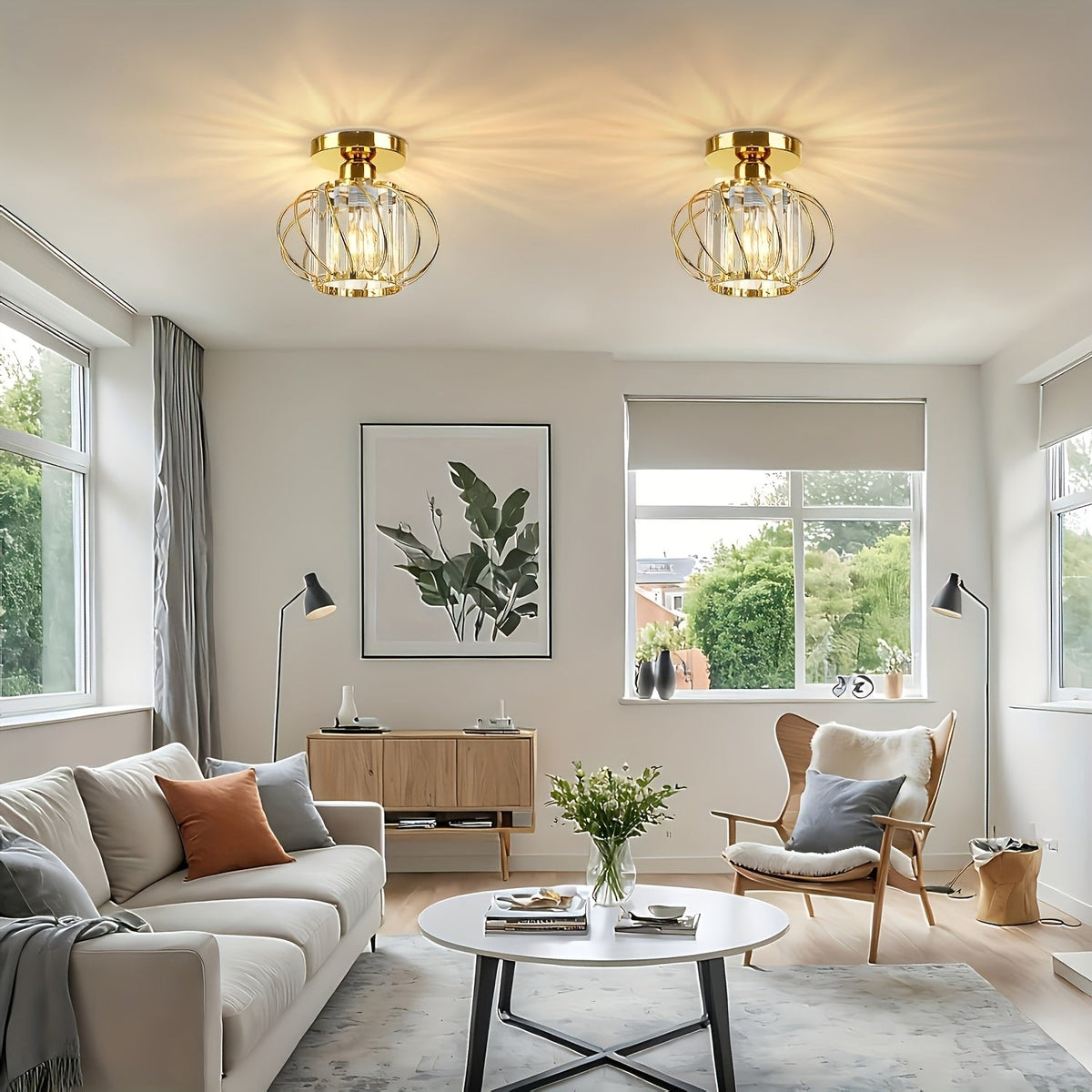 Modern Industrial Cage Ceiling Light | Elegant Semi Flush Mount In Three Polished Metal Finishes