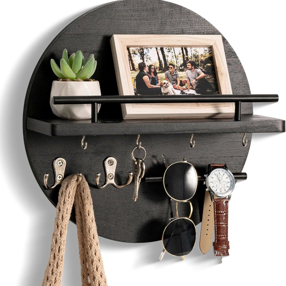 Round Wooden Key Holder | Eco Friendly Wall Organiser For Hallways, Front Doors and Entryways