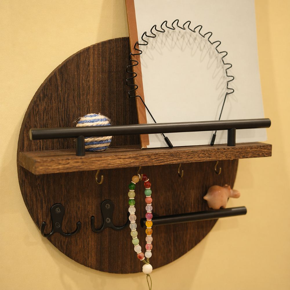 Round Wooden Key Holder | Eco Friendly Wall Organiser For Hallways, Front Doors and Entryways