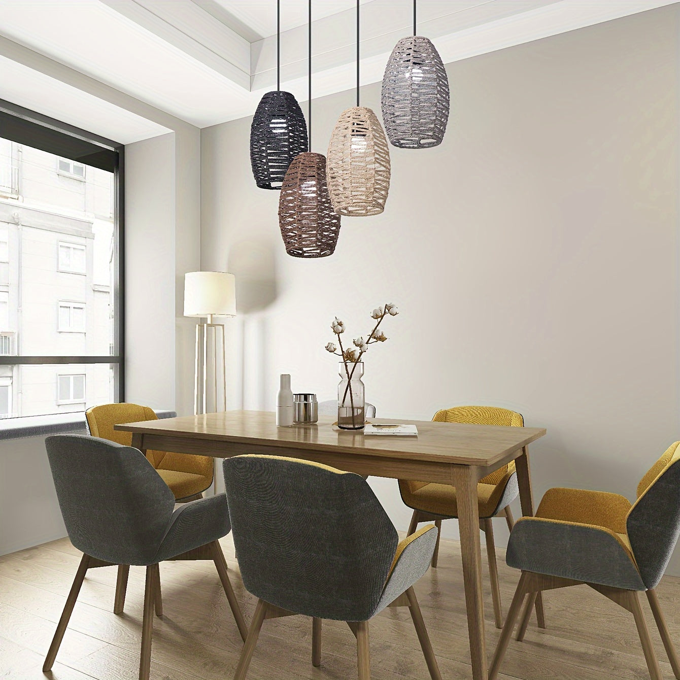 Modern Handwoven Rope Pendant Shade | Natural Woven Tapered Shade In Four Natural Rope Colours