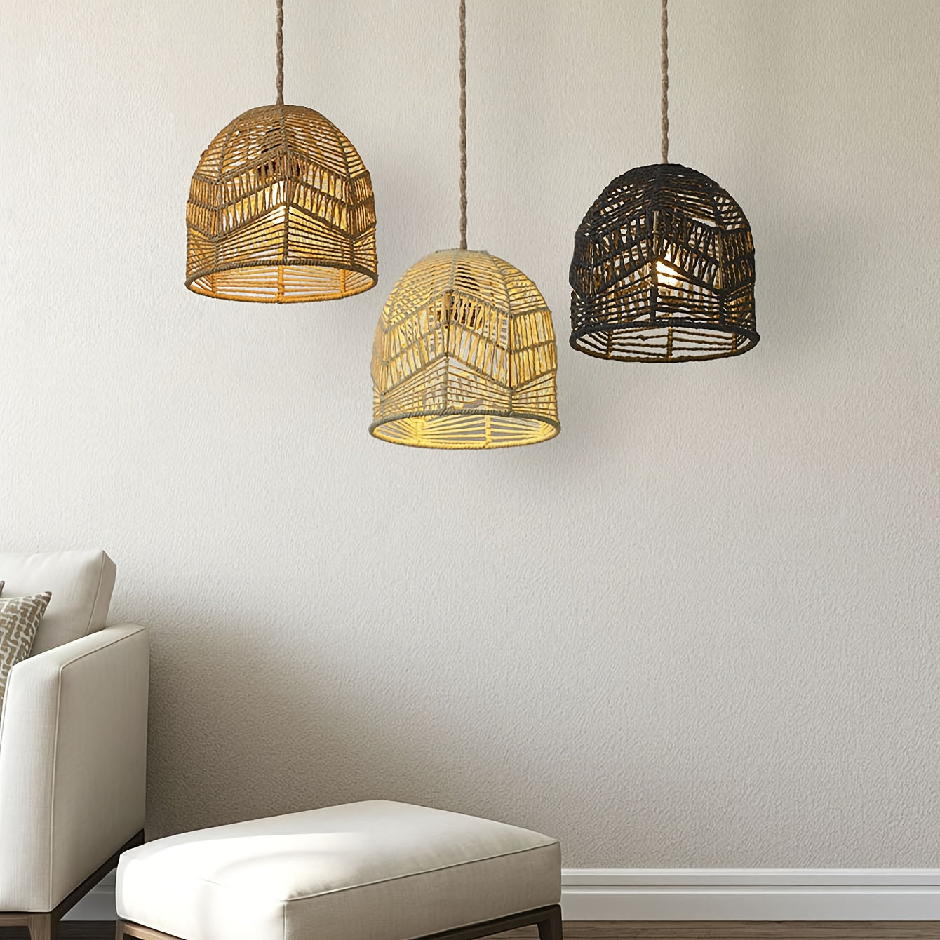 Handwoven Rope Pendant Shade | Rustic Farmhouse Woven Bell Shade, 19 Centimetres Wide and High