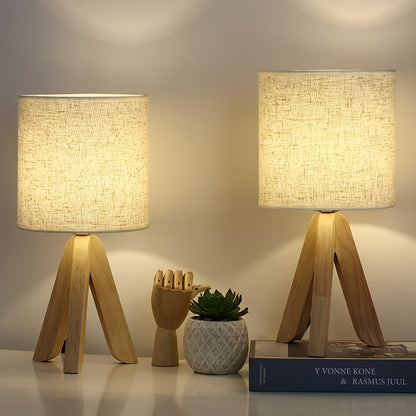 Nordic Wooden Tripod Table Lamp | Fabric Shade Floor Standing Style For Living Room Corners