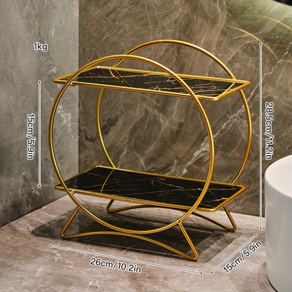 Double Tiered Bathroom Organiser | Stylish Metal Cosmetic And Skincare Shelf With Cat Ear Base