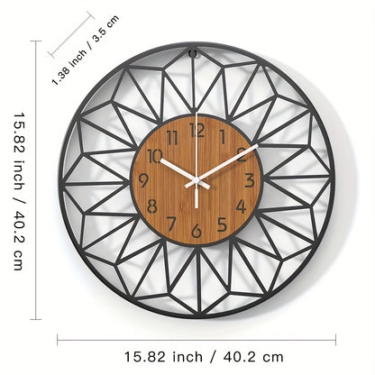 Modern Metal Wall Clock | Wood Grain Centre Design In Three Different Round Clock Face Sizes