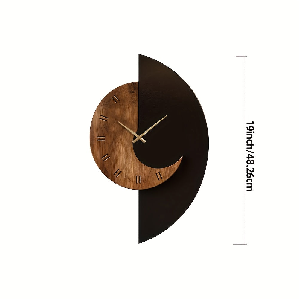 Modern Half Moon Wooden Wall Clock | Silent Battery Operated Timber Clock In Three Face Sizes