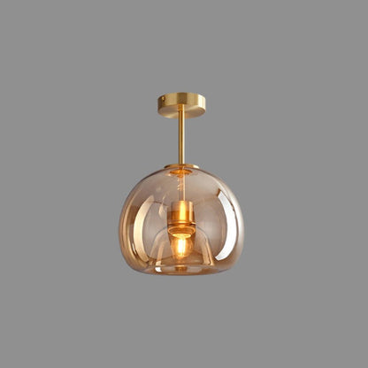 Vintage Bubble Glass Ceiling Light | Retro Amber Glass Pendant In Two Heights and Two Finishes