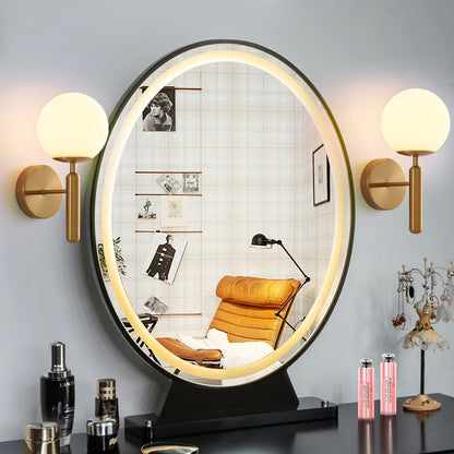 Modern Glass Globe Wall Sconce | Polished Metal Semi Flush Fixture In A Black or Gold Finish