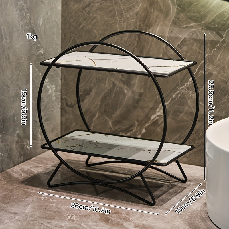 Double Tiered Bathroom Organiser | Stylish Metal Cosmetic And Skincare Shelf With Cat Ear Base