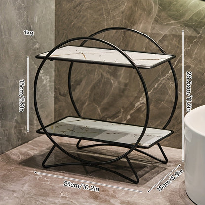 Double Tiered Bathroom Organiser | Stylish Metal Cosmetic And Skincare Shelf With Cat Ear Base