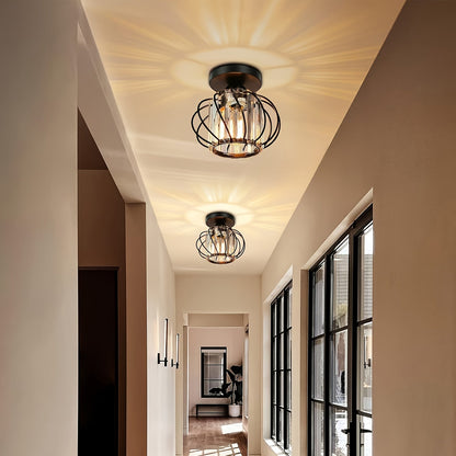 Modern Industrial Cage Ceiling Light | Elegant Semi Flush Mount In Three Polished Metal Finishes