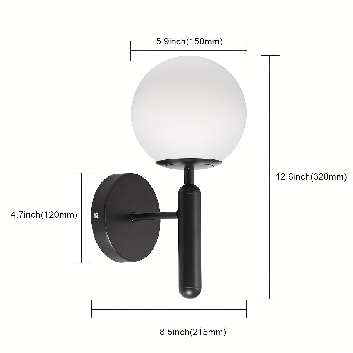 Modern Glass Globe Wall Sconce | Polished Metal Semi Flush Fixture In A Black or Gold Finish
