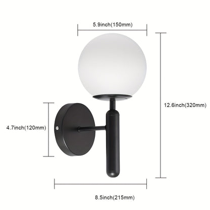 Modern Glass Globe Wall Sconce | Polished Metal Semi Flush Fixture In A Black or Gold Finish