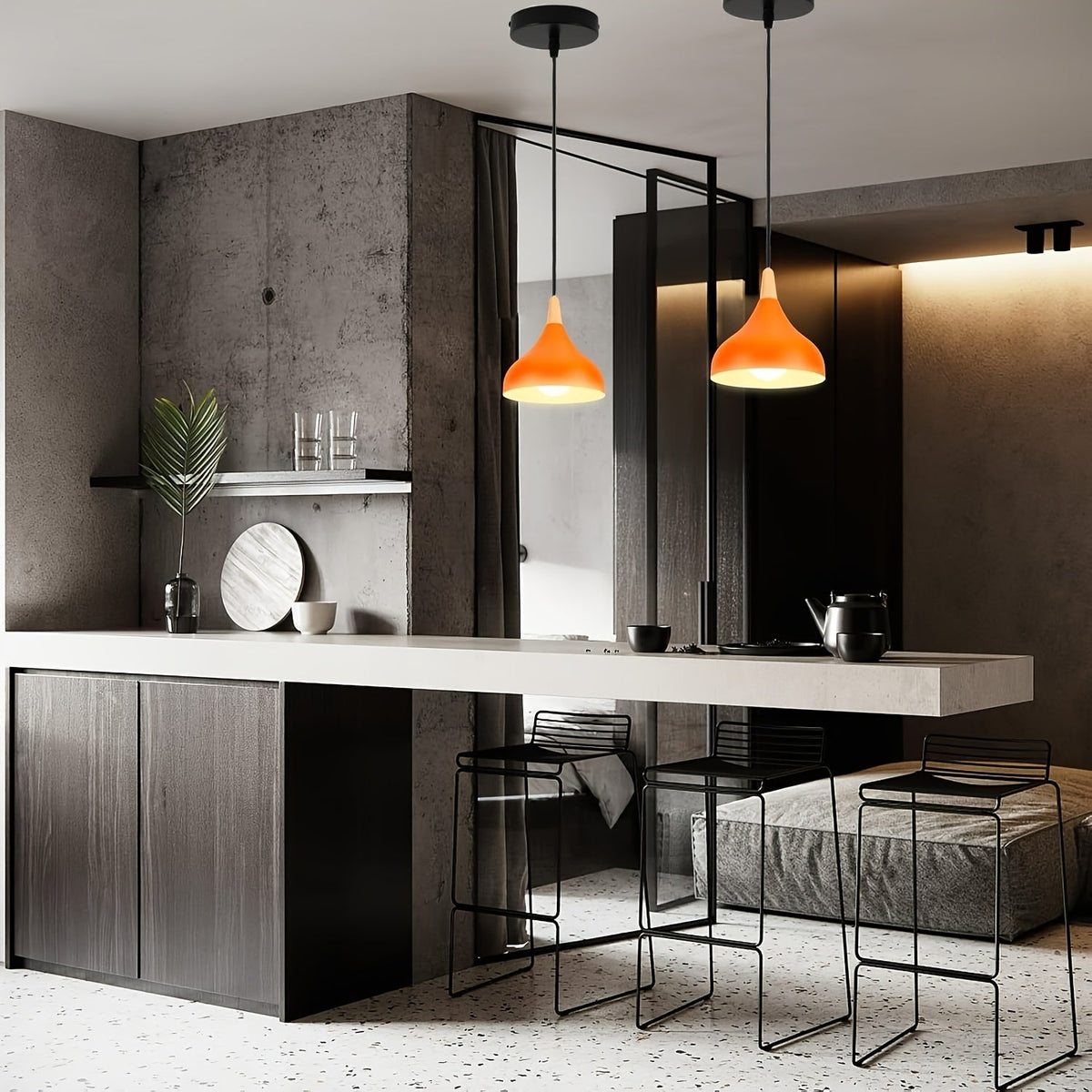 Modern Teardrop Pendant Light | Metal and Wood Hanging Ceiling Lamp In Nine Bold Shade Colourways