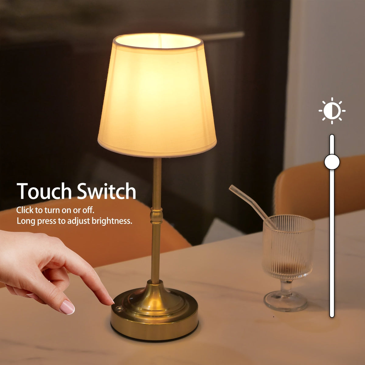 Dimmable Cordless Table Lamp | USB Rechargeable Portable Light In Black or Gold Metal Finish