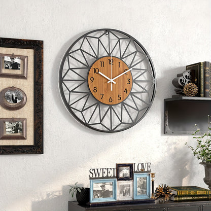 Modern Metal Wall Clock | Wood Grain Centre Design In Three Different Round Clock Face Sizes