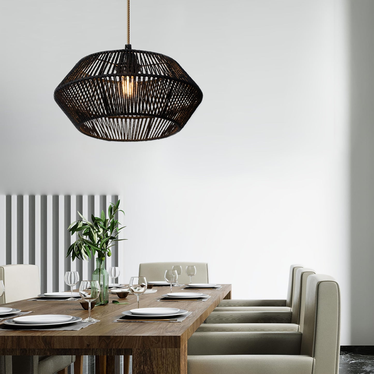 Handwoven Paper Rope Pendant Shade | Modern Natural Geometric Woven Shade, 32 Centimetres Wide