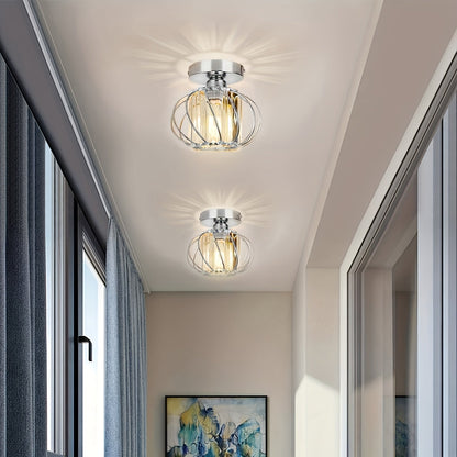 Modern Industrial Cage Ceiling Light | Elegant Semi Flush Mount In Three Polished Metal Finishes